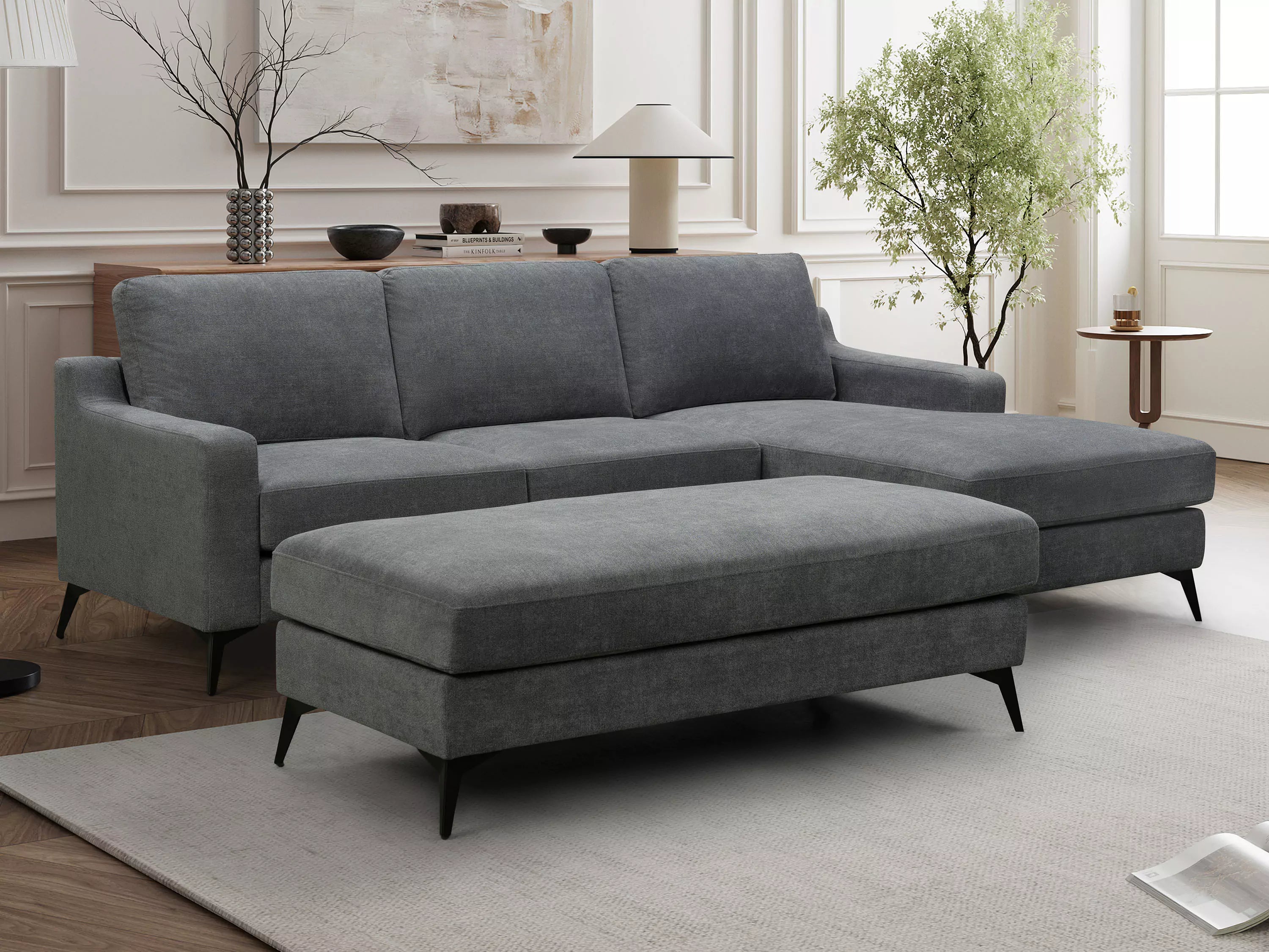 Leo 3 Seater Fabric Chaise with Ottoman