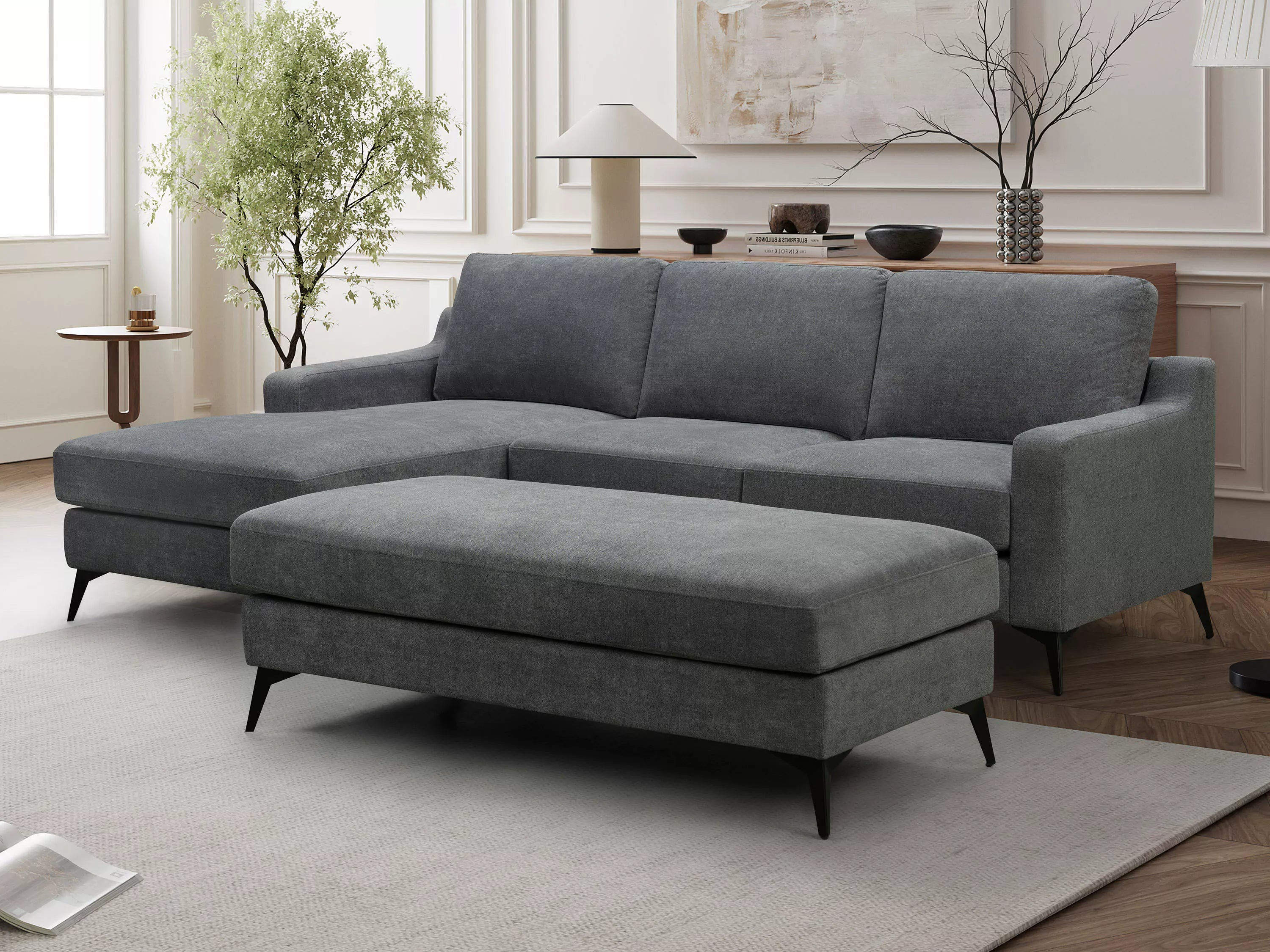 Leo 3 Seater Fabric Chaise with Ottoman