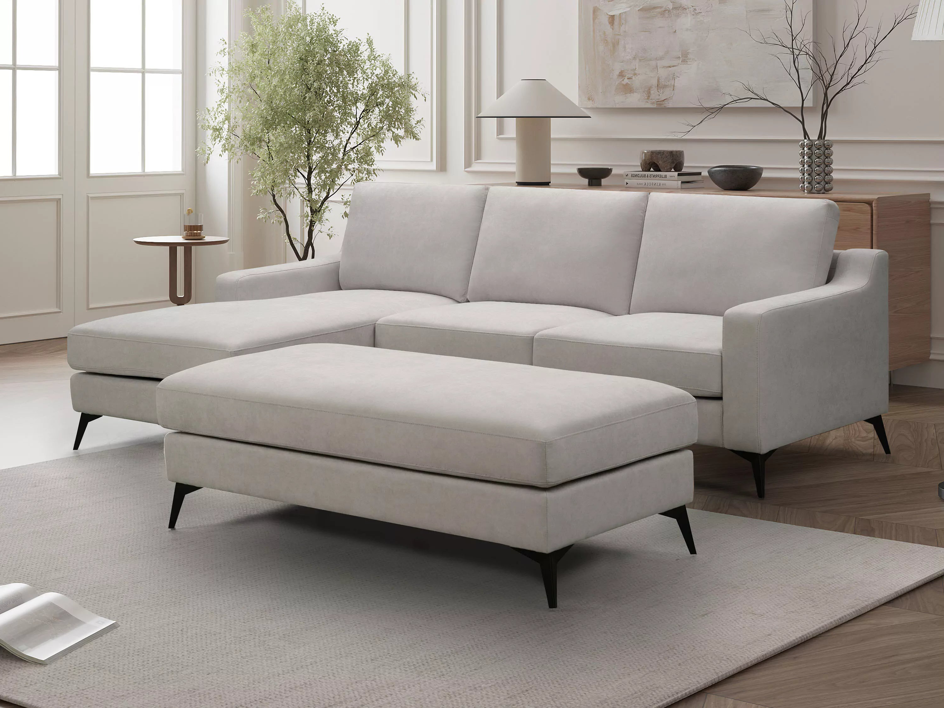Leo 3 Seater Fabric Chaise with Ottoman