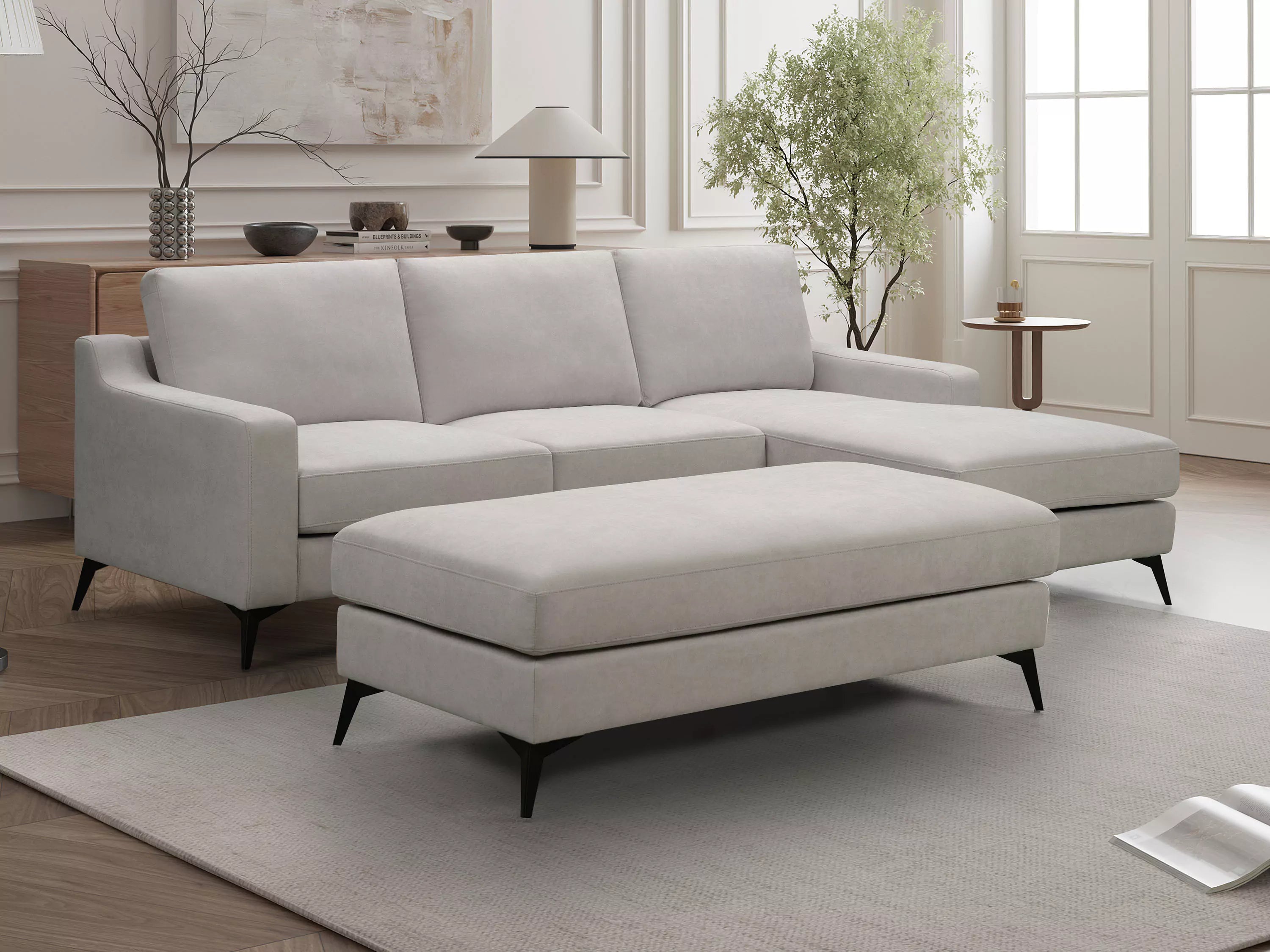 Leo 3 Seater Fabric Chaise with Ottoman