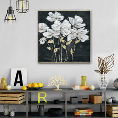 80X80cm Golden Blossoms Gold Framed Hand Painted Canvas Wall Art