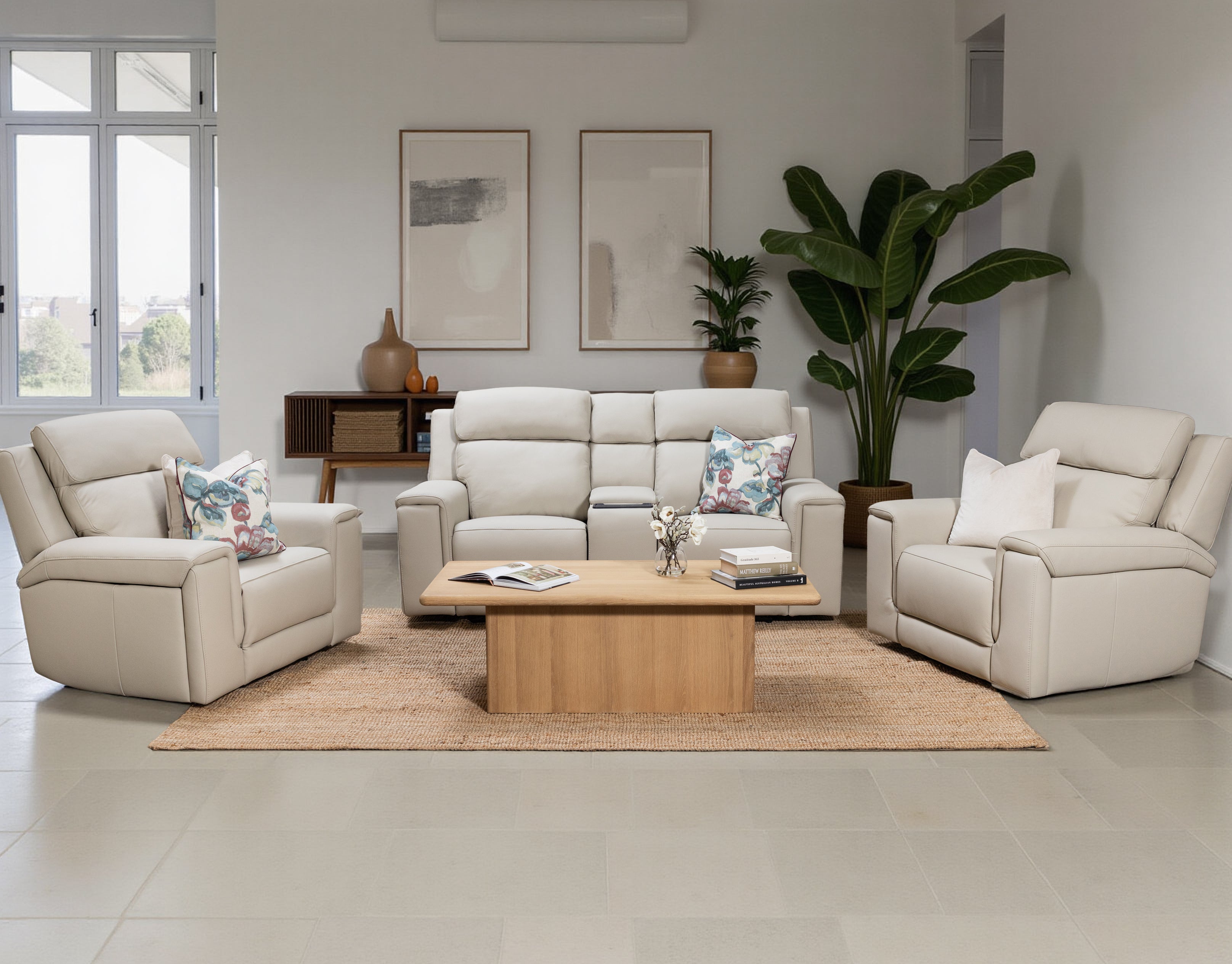 Aquila Electric Recliner Leather Lounge Suite