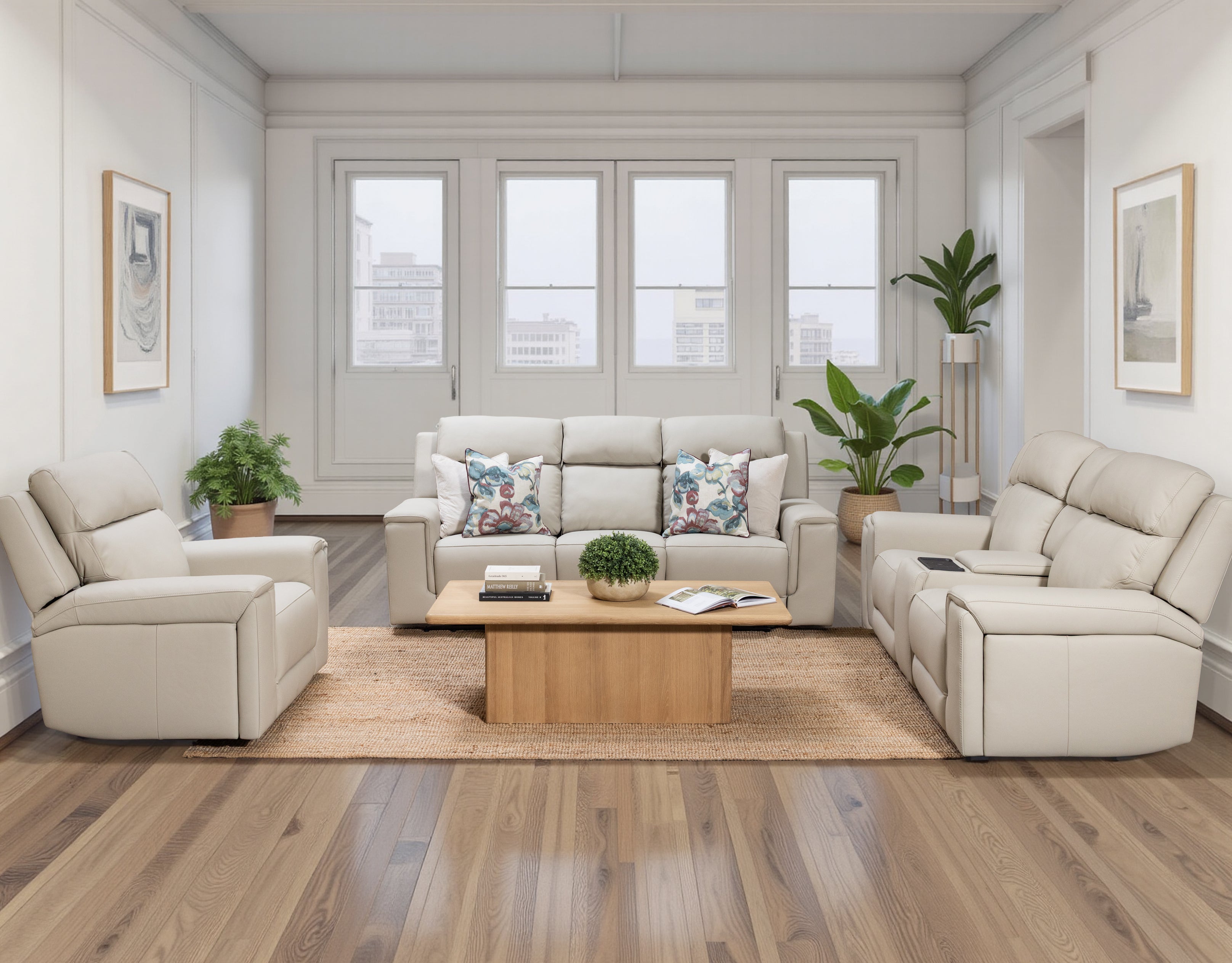 Aquila Electric Recliner Leather Lounge Suite