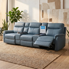 Rodeo Leather Home Theatre Recliner Lounge with Built-In Fridge