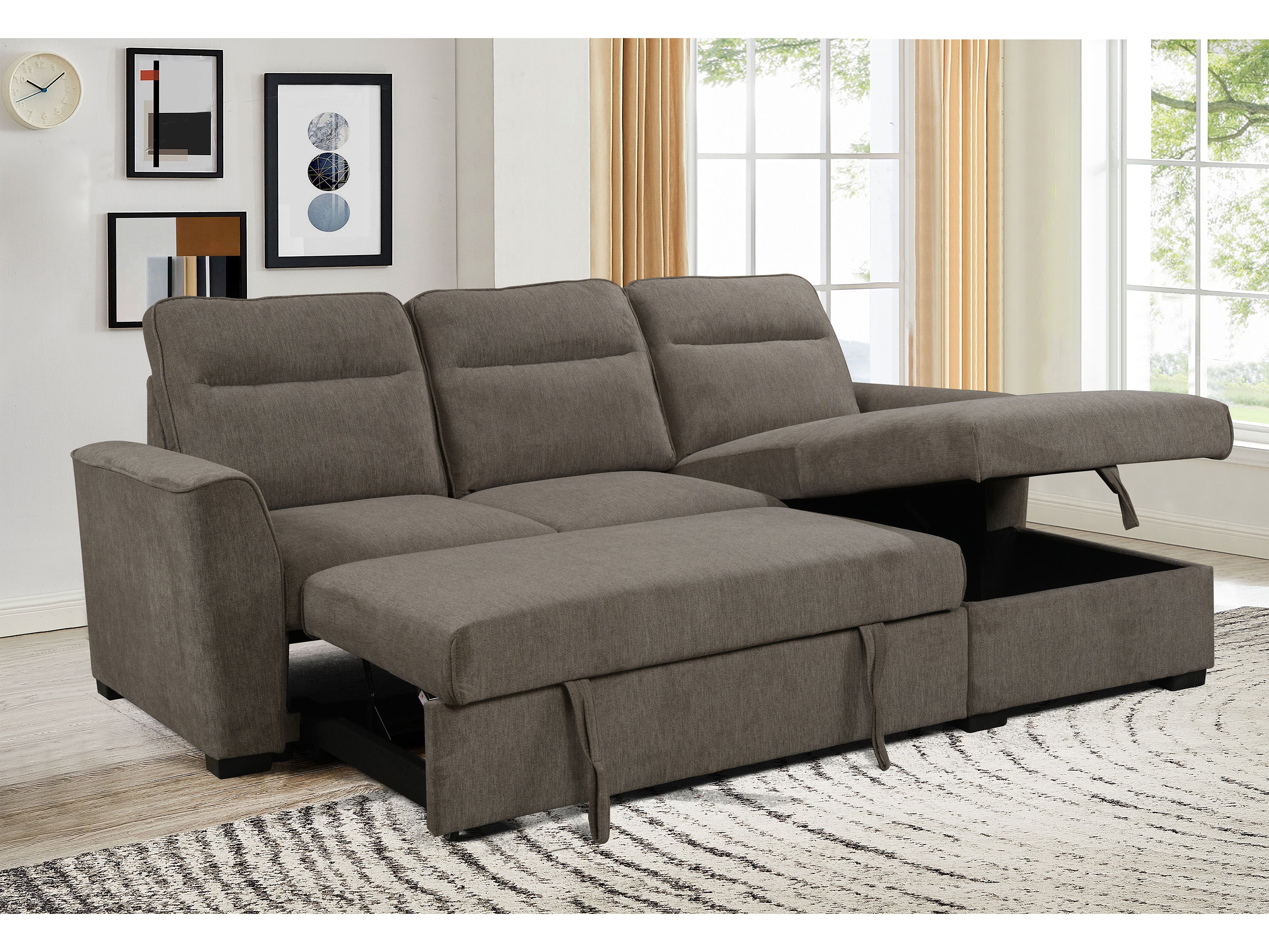 Belino 3 Seater Pull Out Sofabed with Reversible Chaise + Storage