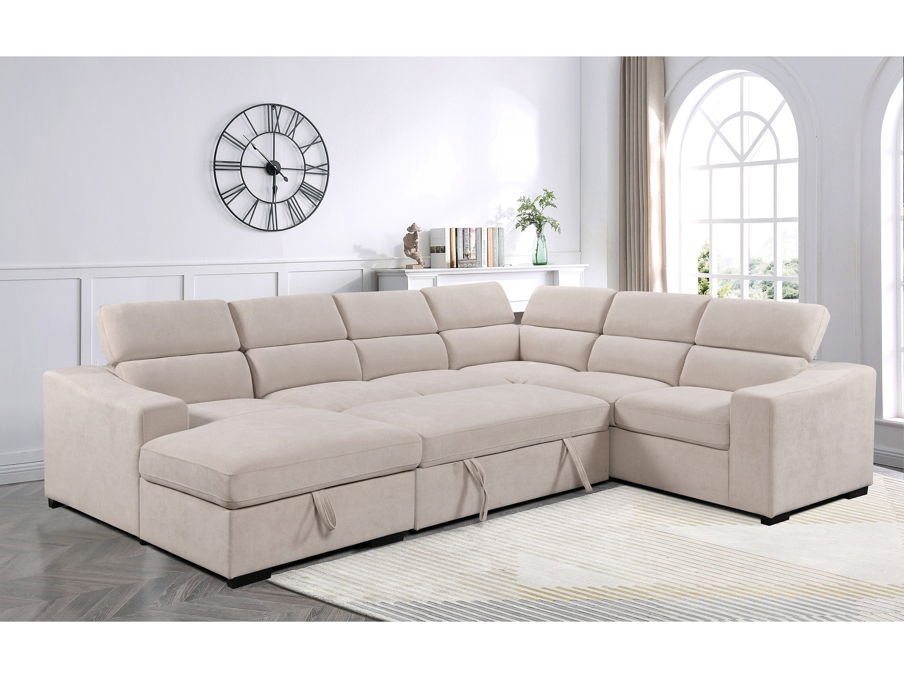 Venosa 6 Seater Fabric Chaise Sofabed with Storage