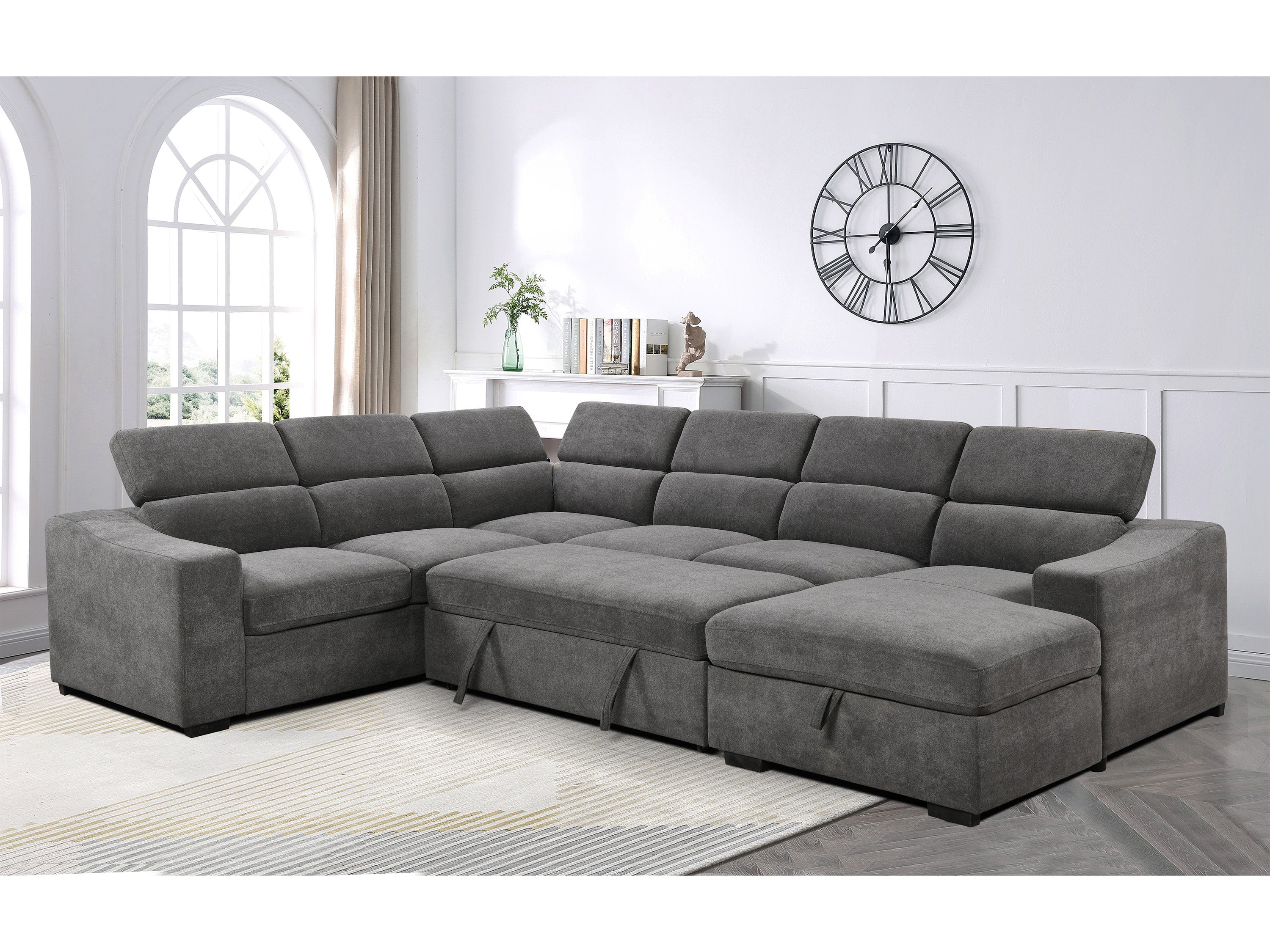 Venosa 6 Seater Fabric Chaise Sofabed with Storage