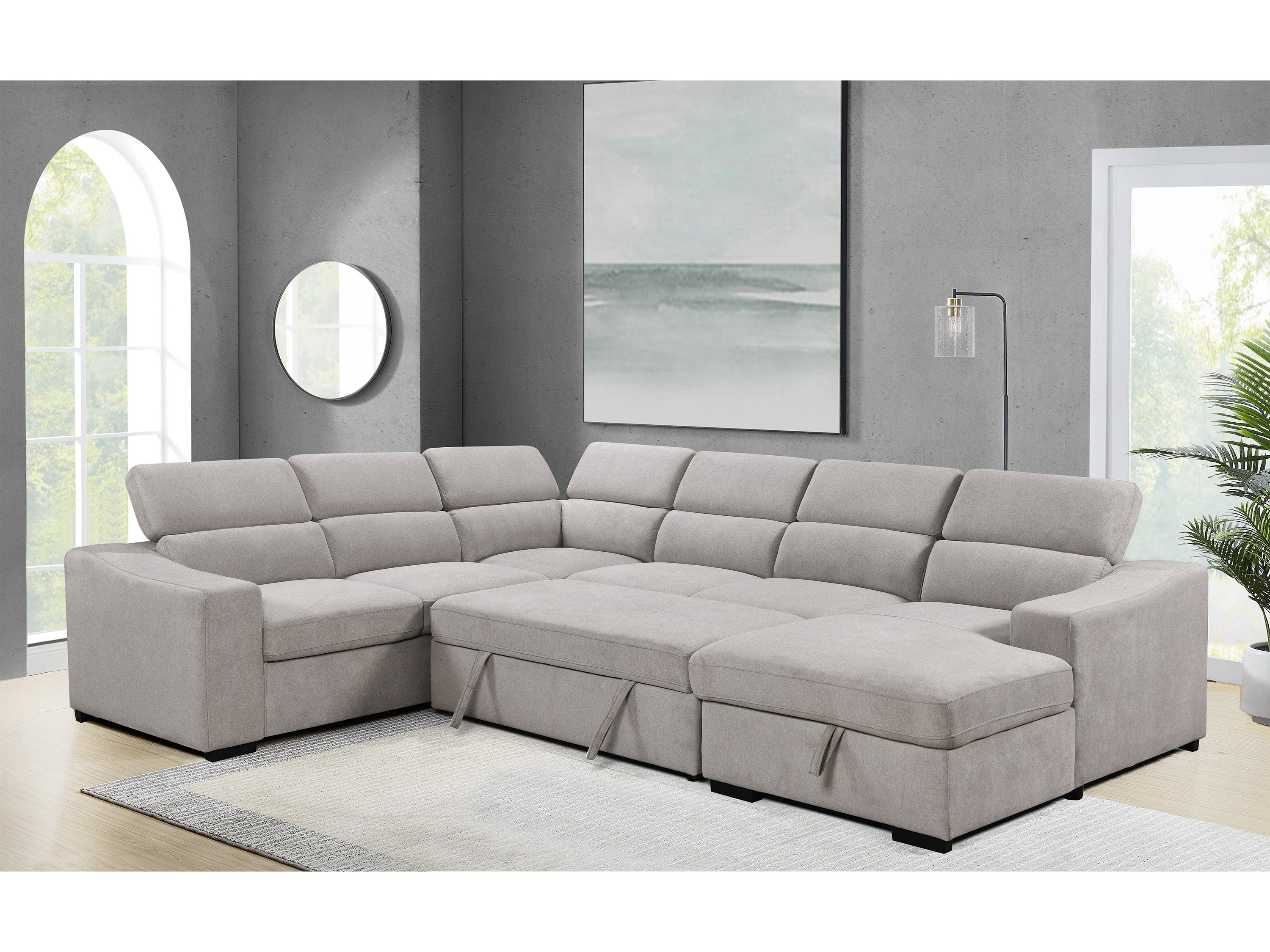 Venosa 6 Seater Fabric Chaise Sofabed with Storage