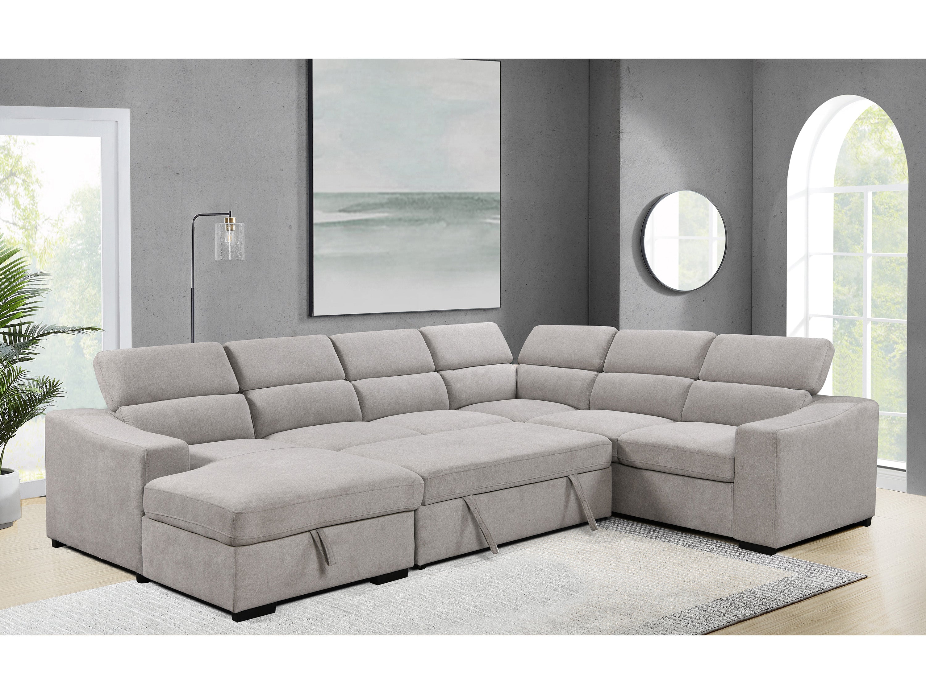 Venosa 6 Seater Fabric Chaise Sofabed with Storage