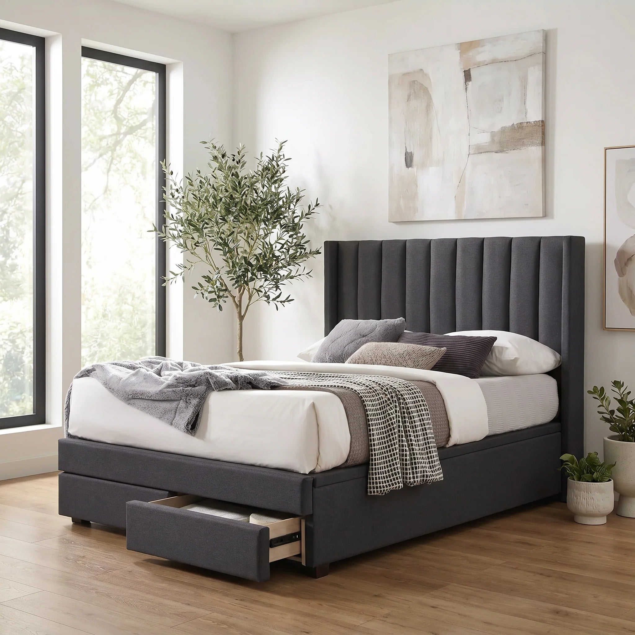 Egon Fabric Storage Lift Bed with 2 Drawers