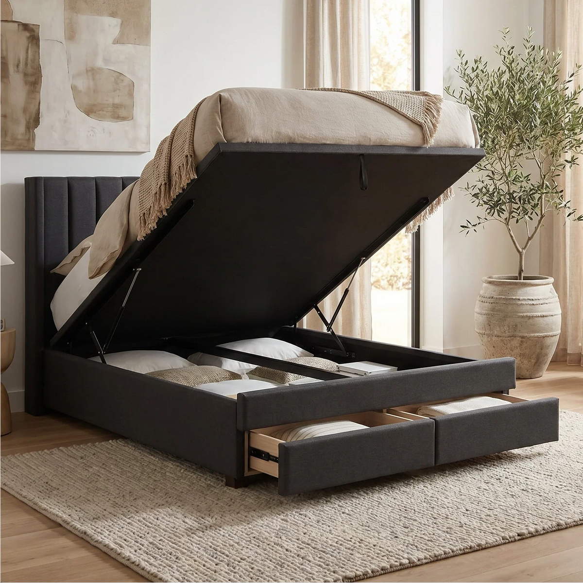 Egon Fabric Storage Lift Bed with 2 Drawers