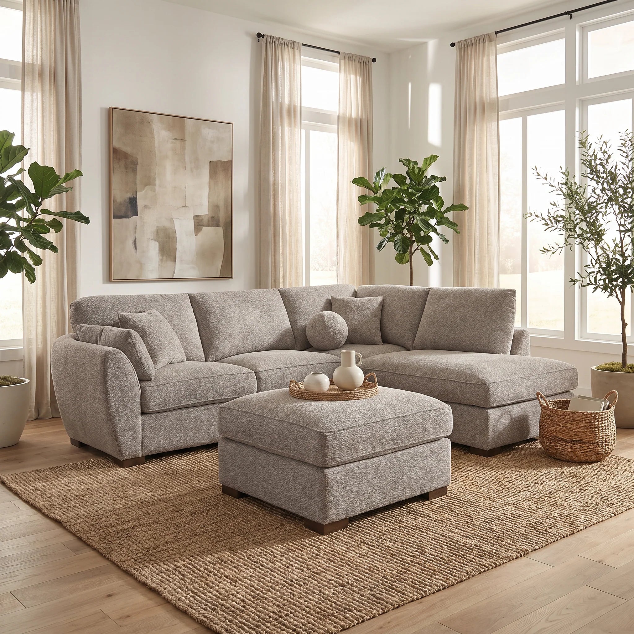 Florence 4 Seater Fabric Chaise with Ottoman