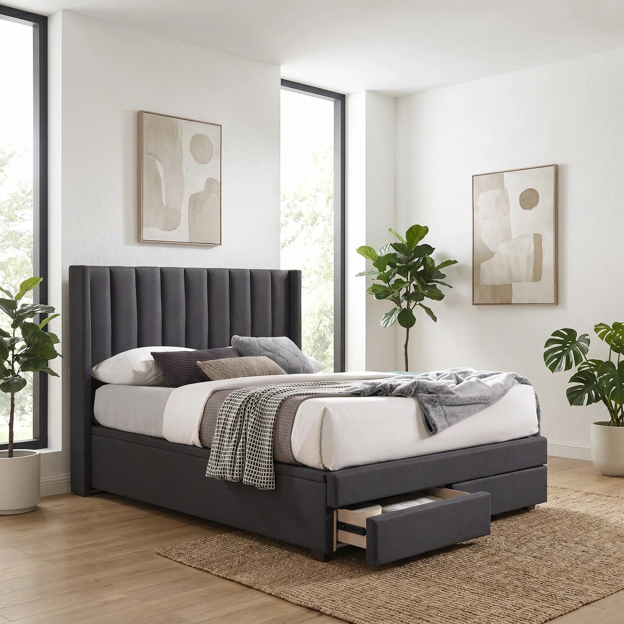 Egon Fabric Storage Lift Bed with 2 Drawers