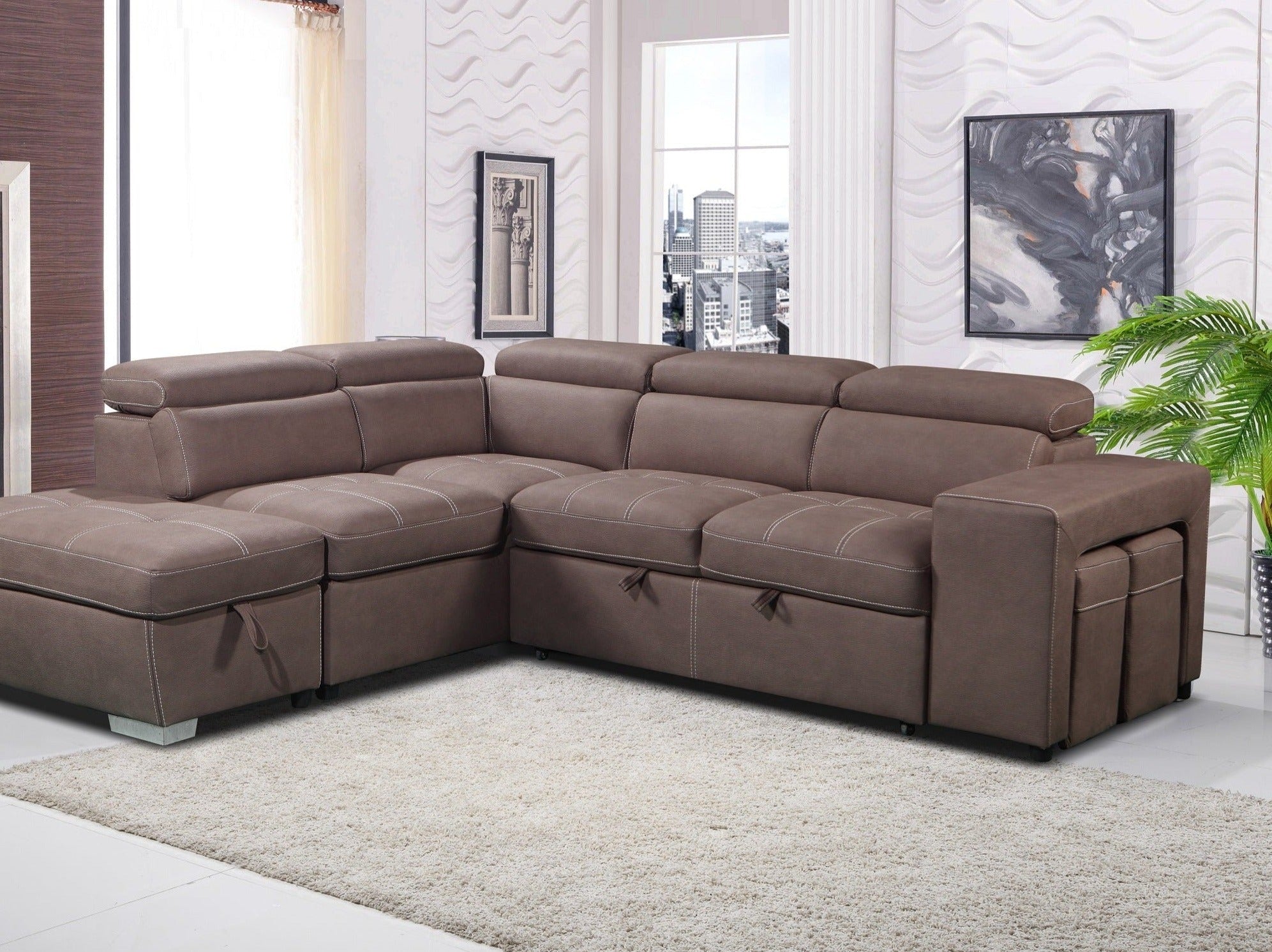 Positano 4 Seater Fabric Sofabed with Storage Ottoman + 2 Stools