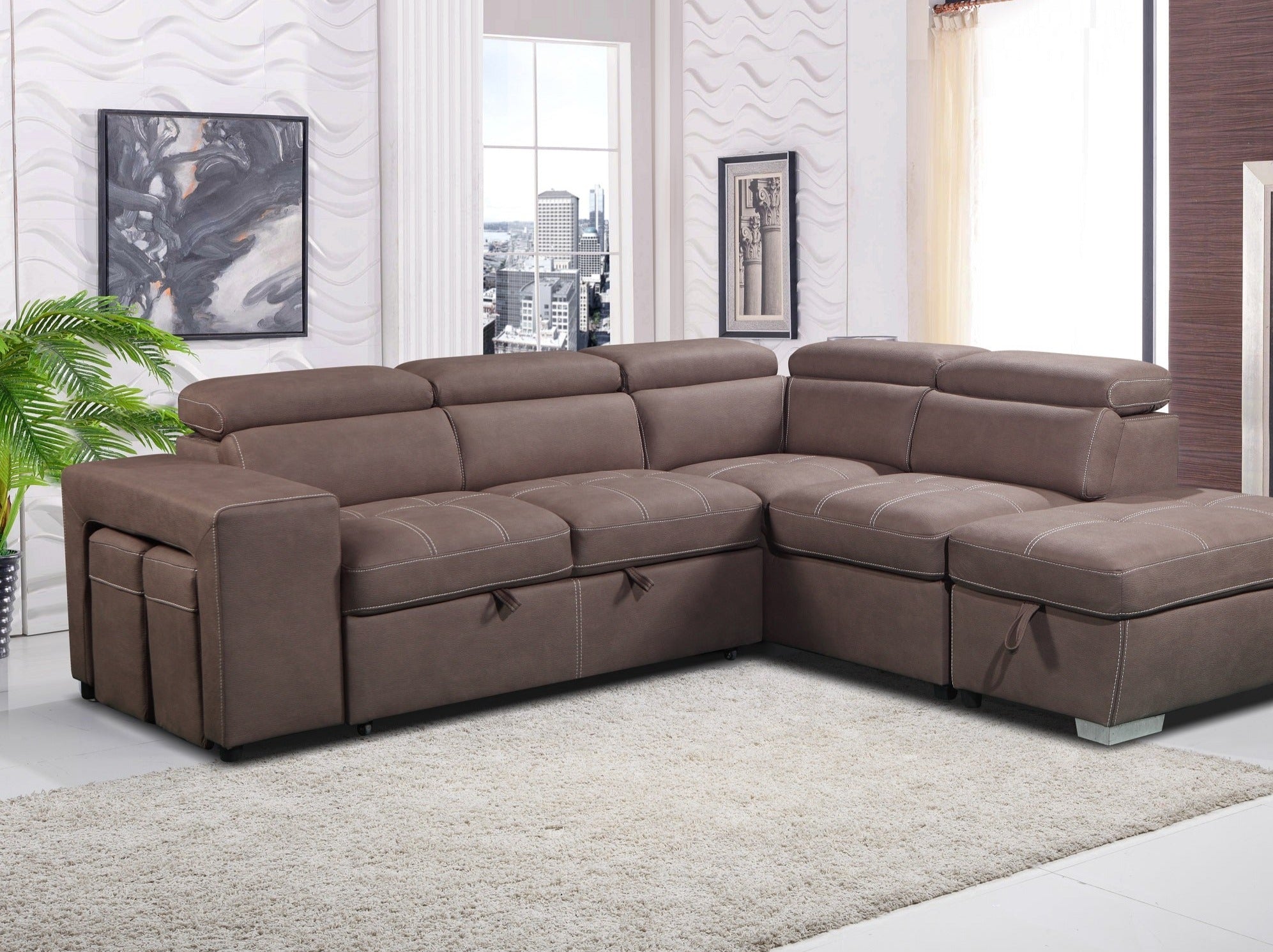 Positano 4 Seater Fabric Sofabed with Storage Ottoman + 2 Stools
