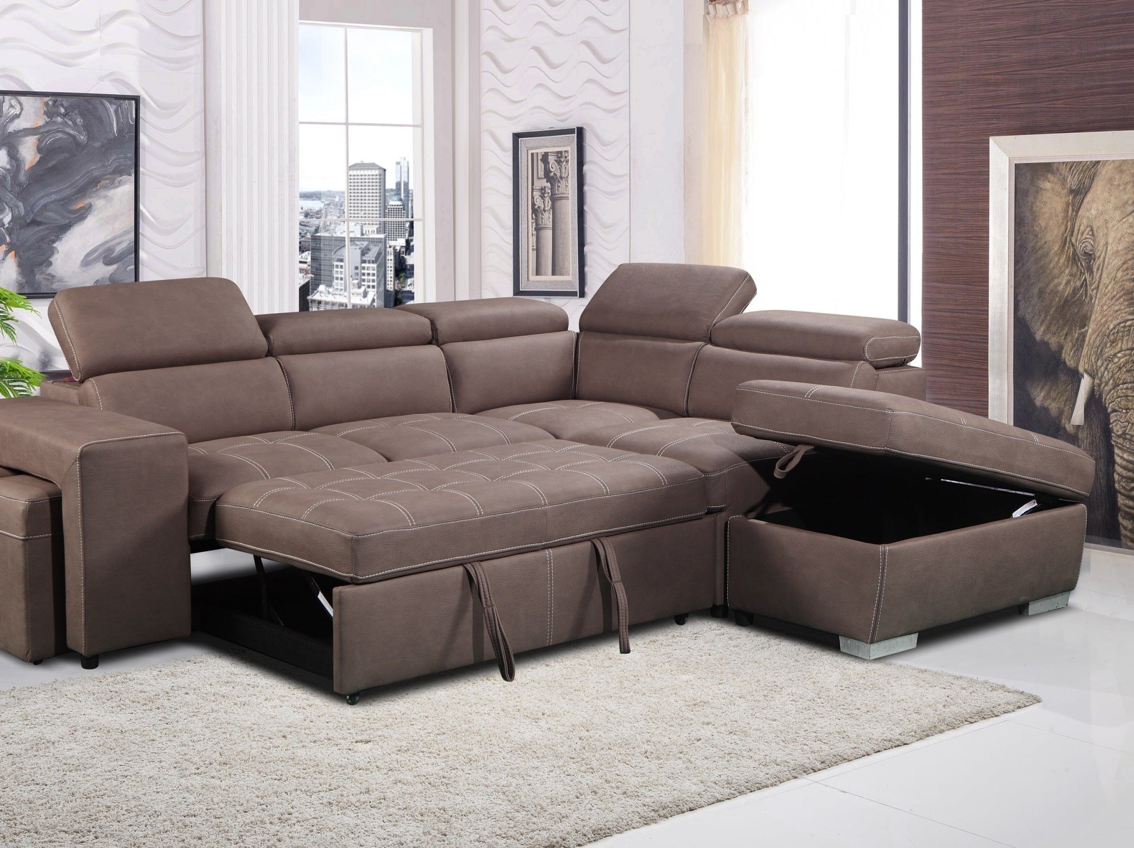 Positano 4 Seater Fabric Sofabed with Storage Ottoman + 2 Stools