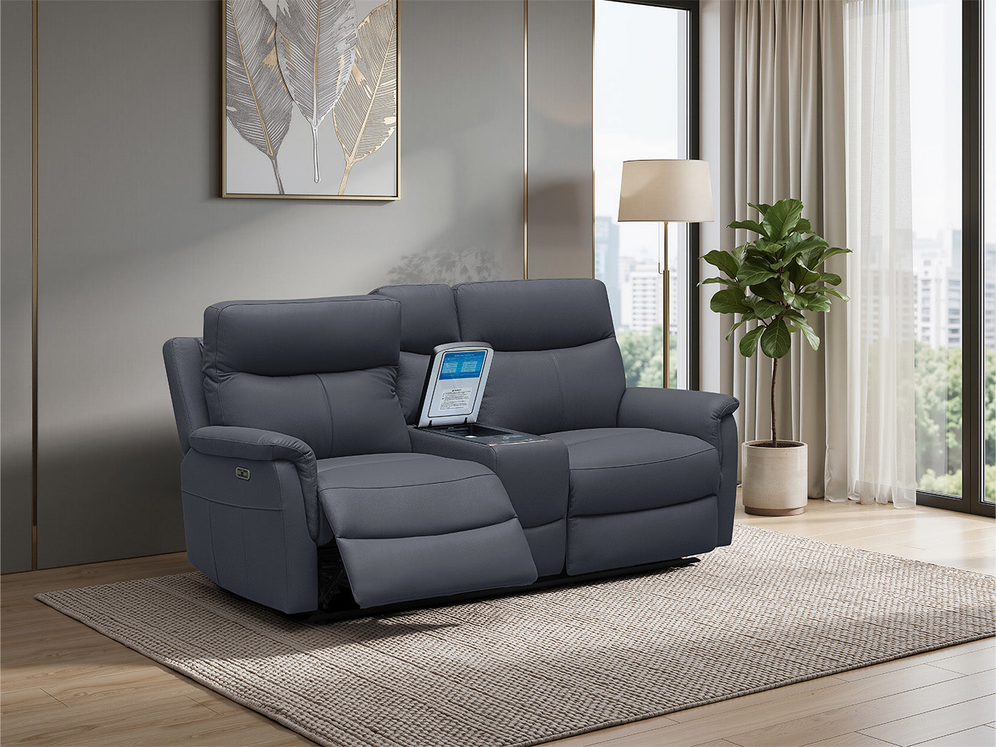 Rodeo Leather Home Theatre Recliner Lounge with Built-In Fridge