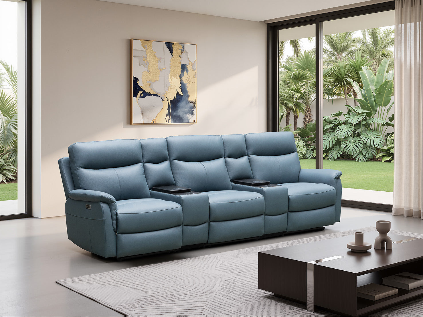 Rodeo Leather Home Theatre Recliner Lounge with Built-In Fridge