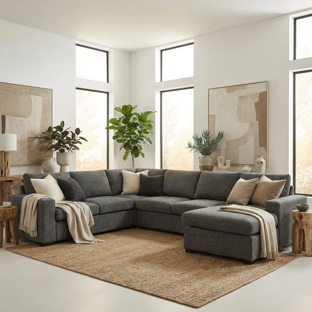 Santino 6 Seater Fabric Reversible Chaise + Sofabed