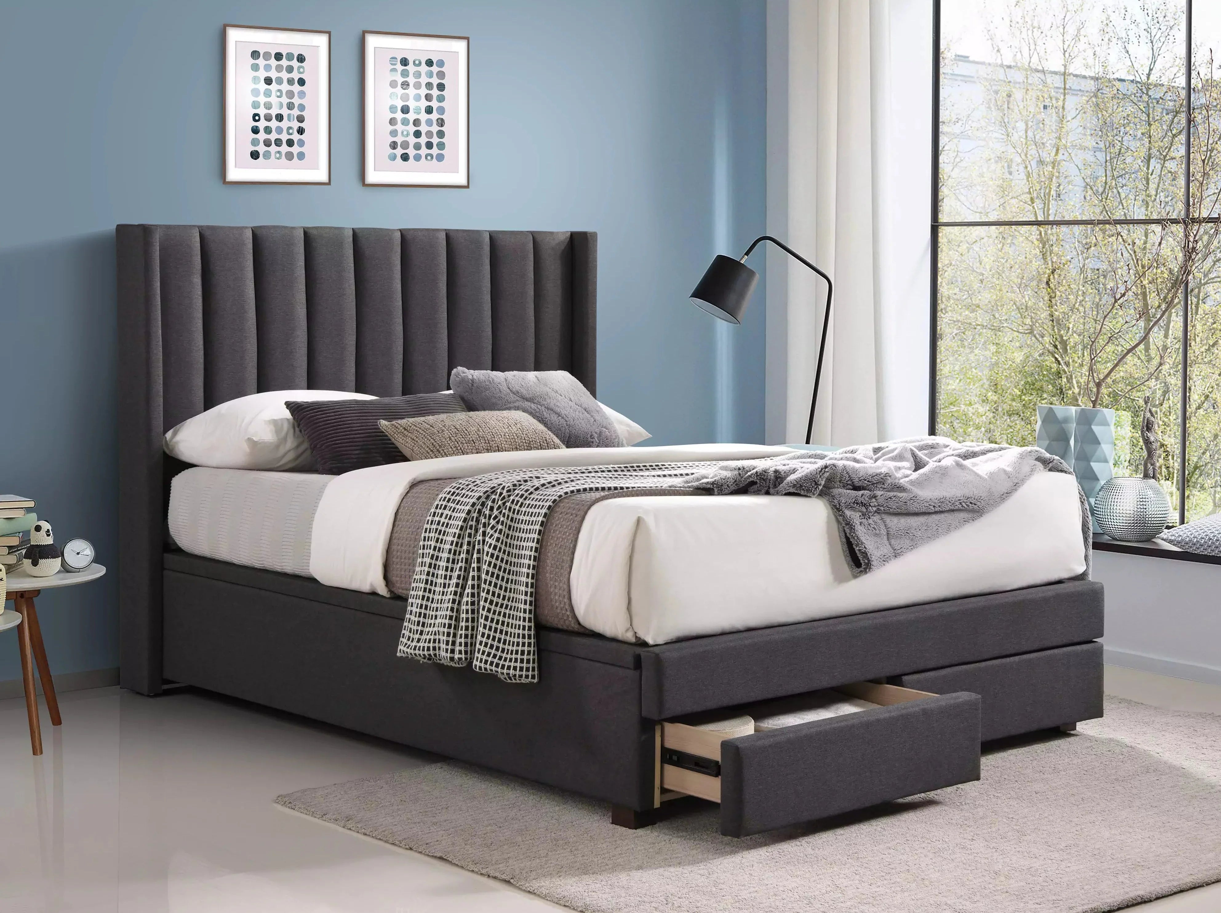 Egon Fabric Storage Lift Bed with 2 Drawers